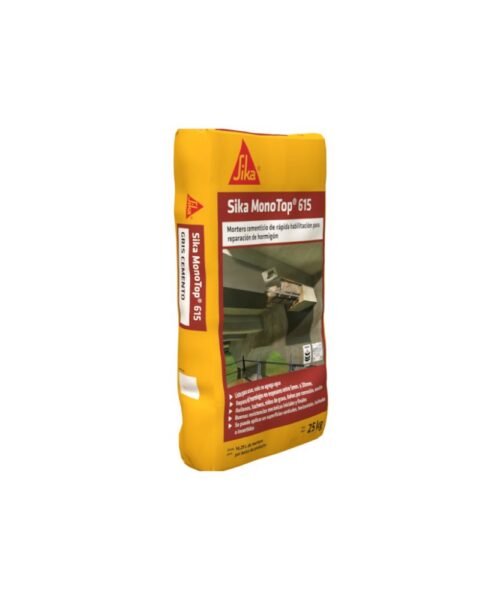 Sika Monotop 615, mortero cementicio para reparación y refuerzo estructural, presentación de 25 kg, ideal para obras de construcción
