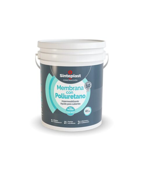 Membrana líquida poliuretánica Sinteplast x 20 kg para techos. Brinda impermeabilización duradera y protección contra filtraciones y humedad.
