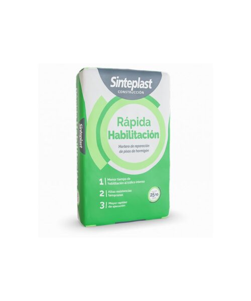 Mortero de reparación rápida habilitación x 25 kg, ideal para reparaciones urgentes con secado rápido y alta resistencia.