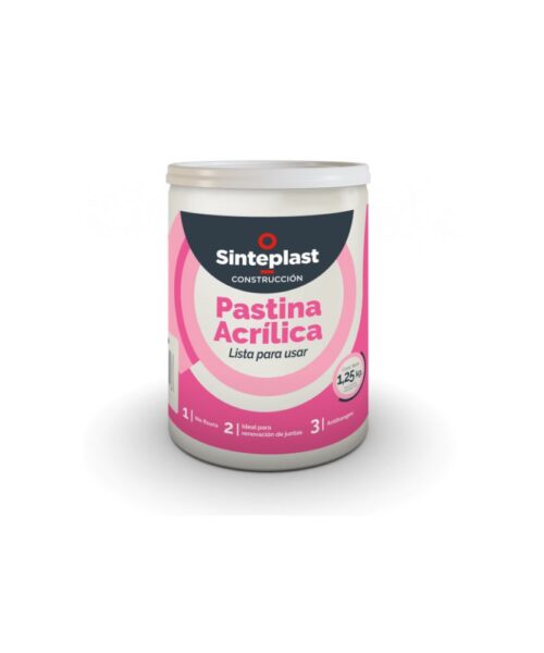 Pastina acrílica Sinteplast en presentación de 1,25 kg, ideal para sellado y terminación de juntas en cerámicos y porcelanatos.