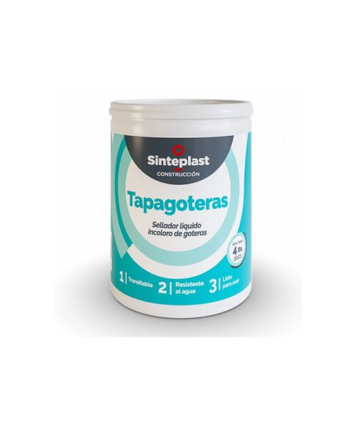 Tapagoteras impermeabilizante Sinteplast x 4 L, ideal para sellar y proteger techos, terrazas y superficies expuestas a filtraciones de agua.