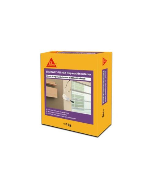 "SikaWall 711 Mix x 5 kg, mortero para reparación interior de alta calidad, ideal para paredes dañadas y acabados duraderos en interiores."