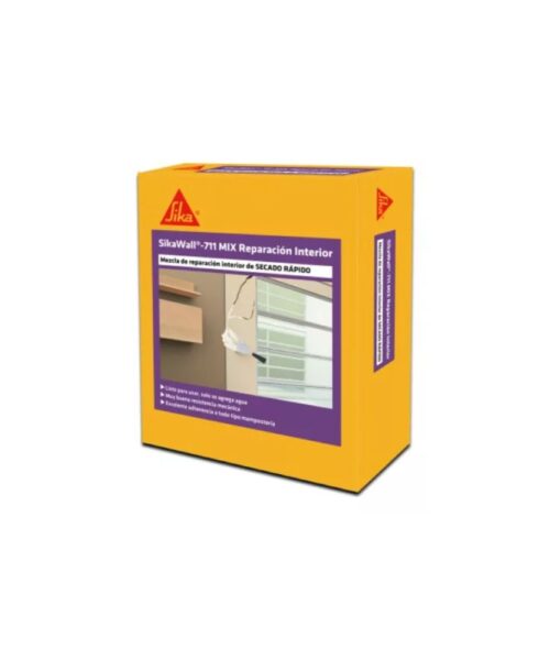 "SikaWall 711 Mix x 5 kg, mortero para reparación interior de alta calidad, ideal para paredes dañadas y acabados duraderos en interiores."
