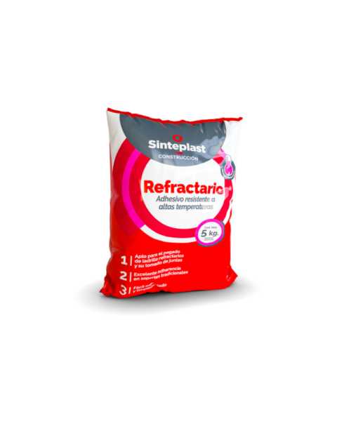 Adhesivo refractario Sinteplast de 5 kg resistente a altas temperaturas, ideal para hornos, parrillas y superficies expuestas al calor extremo.