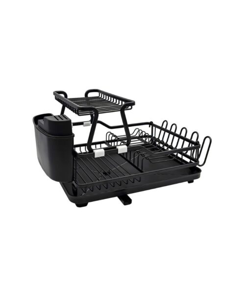 Secaplatos escurridor de aluminio Carol de 2 niveles con cubertero y seca vasos, diseño moderno y compacto para cocina