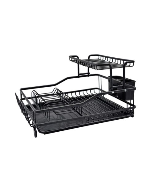 Secaplatos escurridor de aluminio Carol de 2 niveles con cubertero y seca vasos, diseño moderno y compacto para cocina