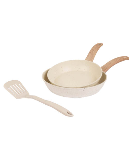 Set de sartenes Carol de 22 cm y 26 cm con espátula de nylon, ideal para cocina práctica y resistente