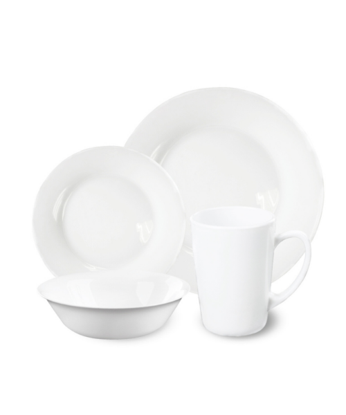Set de vajilla Carol de 24 piezas en vidrio opal blanco, elegante y resistente, ideal para mesa familiar o eventos