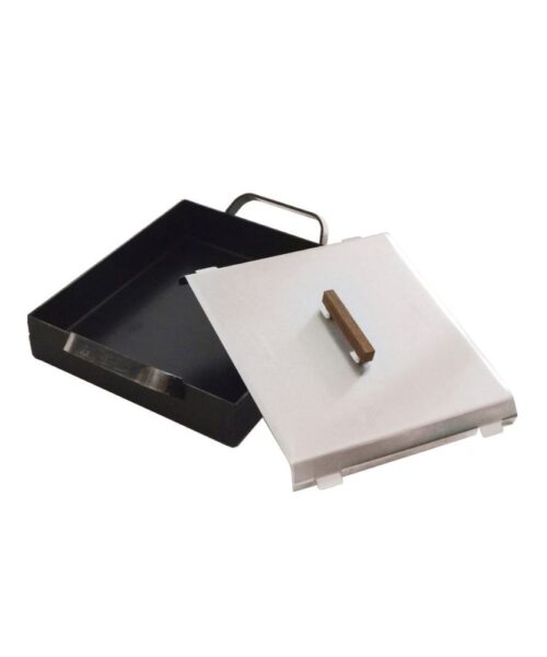 Planchetta de hierro laminado en caliente con tapa, 27 x 24 x 5 cm, para una hornalla. Ideal para cocinar carnes, verduras y sándwiches